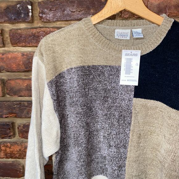 NWT Classic Elements Beige Color Block Pullover Knit Sweater Women's Size 1X - Picture 2 of 5